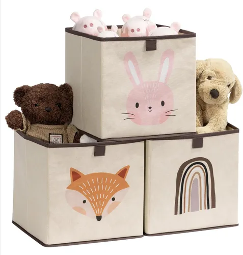 Navaris Juego de 3 cubos de almacenamiento para niños, organizador de tela para niños, cubo de tela plegable para dormitorio de niños, guardería del