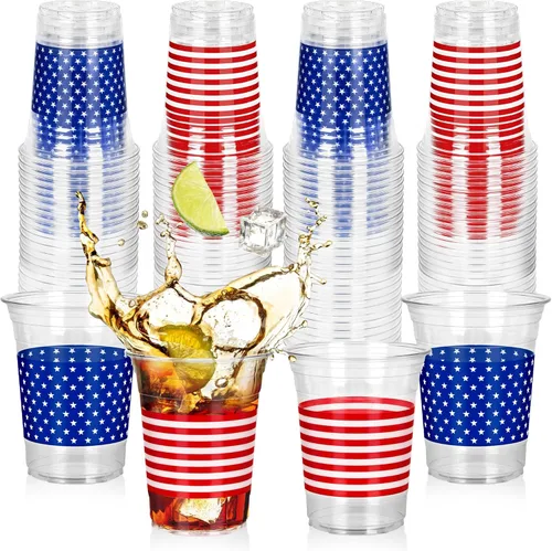 50 piezas de vasos del 4 de julio, vasos de plástico patrióticos de 16 oz para decoraciones del 4 de julio, recuerdos de fiesta patrióticos, vaso