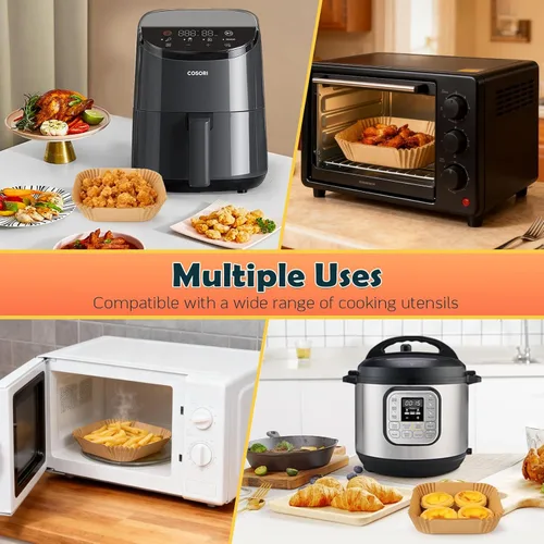 Miniatura 6 de BYKITCHEN Forros pequeños para freidora de aire de 1 a 3 cuartos de galón, hoja de papel pergamino mini freidora de aire de 5.5 pulgadas, compatible