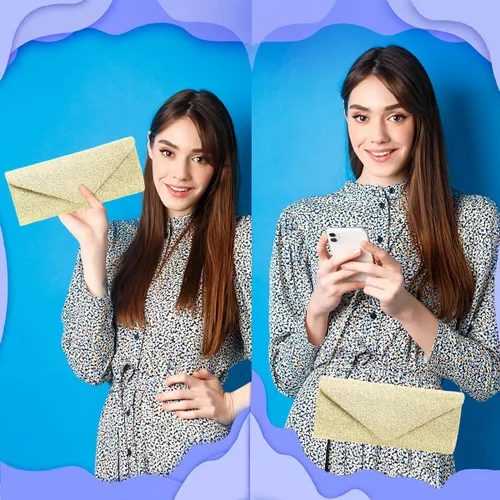 Miniatura 6 de Bolsos de mano para mujer, Bolso de sobre de noche con cadena desmontable, elegancia brillante Dorado