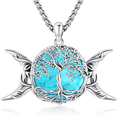 Miniatura 55 de Joyas de turquesa para mujeres y hombres de plata de ley 925 con colgante de urna para cenizas, collar con medallón de imagen, martillo de Thor