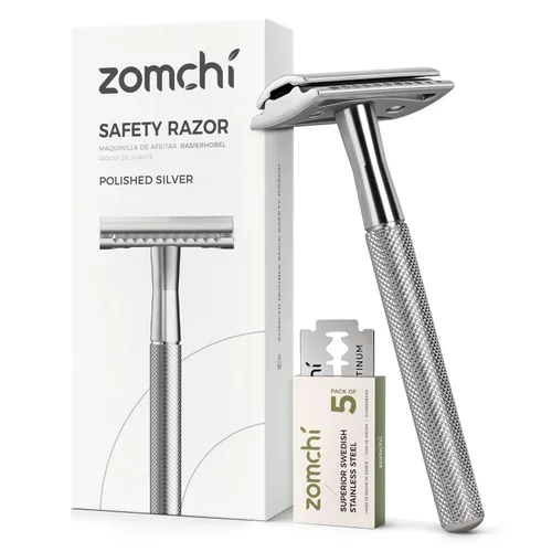 ZOMCHI Maquinilla de afeitar de seguridad de doble filo para hombres y mujeres, maquinilla de afeitar de metal con 5 cuchillas de afeitar de Navaja