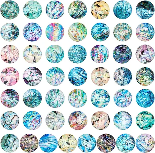 PH PandaHall Cabujones de cristal de concha de 0.984 in, 50 estilos, azulejos de concha de mar, cabujones junto al mar, mosaico de conchas de mar,