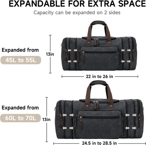 Miniatura 4 de Bolsa de lona expandible para hombres de viaje, bolsa de viaje para el fin de semana, bolsa de viaje para hombre, bolsa de lona para gimnasio