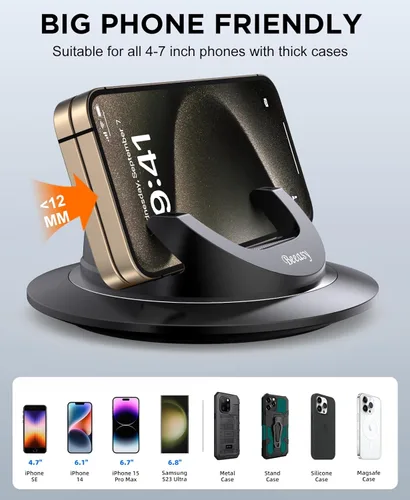 Miniatura 6 de Beeasy Soporte de teléfono celular para salpicadero de automóvil, soporte de teléfono con silicona giratoria de 360°, antideslizante, soporte