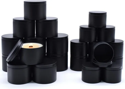 Miniatura 14 de Paquete de 12 tarros de velas, latas de velas de 8 onzas con tapas, tarros de velas de metal vacíos para hacer velas a granel, color negro Negro