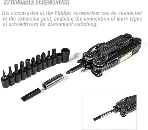 Miniatura 3 de Multiherramienta, alicates con resorte 25 en 1, multiherramienta, cada herramienta con bloqueo de seguridad, multiherramienta de acero inoxidable