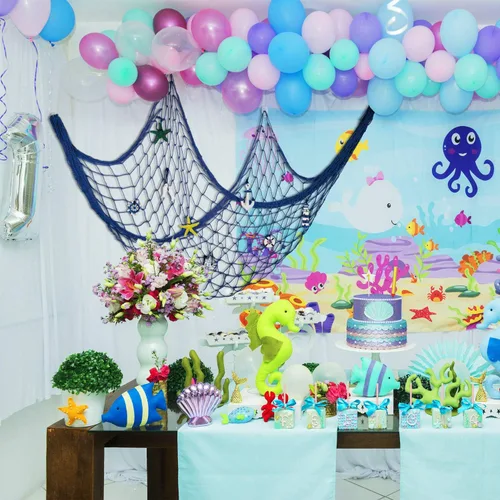 Miniatura 4 de Jetec Decoración de red de pesca de 79 x 40 pulgadas para fiesta, decoración natural de red de pesca hawaiana para fiestas, 8 piezas de estrellas