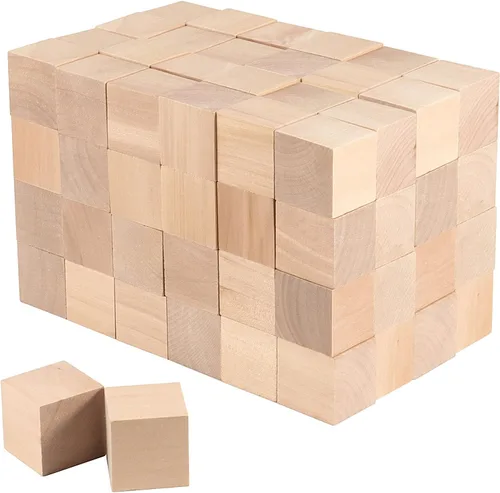 ZOENHOU 60 bloques de madera de 1.5 pulgadas, cubo de madera maciza natural de primera calidad, juego de bloques de madera sin terminar para