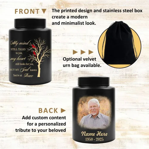 Miniatura 2 de Urna personalizada para cenizas humanas, contenedor de cenizas de cremación con foto personalizada con retrato, urna conmemorativa funeraria