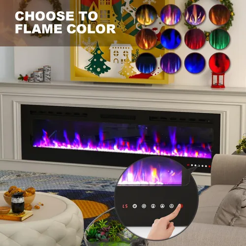 Miniatura 7 de Chimenea eléctrica de 60 pulgadas montada en la pared y empotrada con control remoto, inserciones de chimenea de pared ultrafinas de 750 W/1500 W