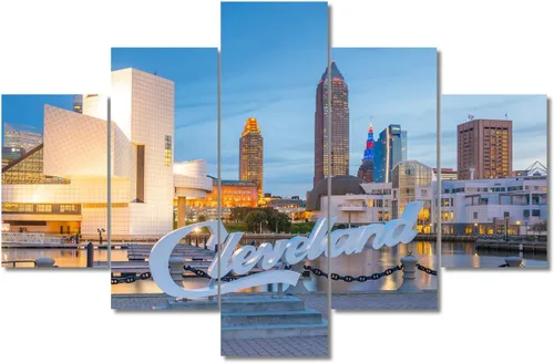 Miniatura 58 de TUMOVO Fotos en lienzo de Estados Unidos, Cincinnati, Ohio, Skyline at Dusk para tu sala de estar, impresiones de paisaje urbano de rascacielos