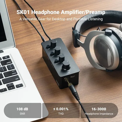 Miniatura 4 de Fosi Audio SK01 Amplificador para Auriculares Ecualizador Preamplificador con Control de Tono de Graves, Medios y Agudos y Compensación de Sonoridad