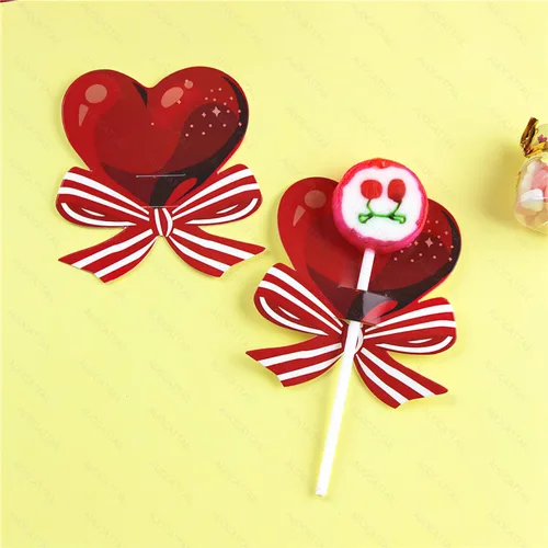 Miniatura 4 de AUOCATTAIL 100 tarjetas de papel de piruleta para el día de San Valentín, diseño de corazón rojo, piruleta, tarjetas de papel decoradas, tarjetas
