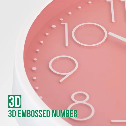 Miniatura 6 de Reloj de pared de 10 pulgadas, silencioso, sin tictac, estilo moderno y simple, redondo, decorativo, con esfera estereoscópica de cuarzo, para Rosa