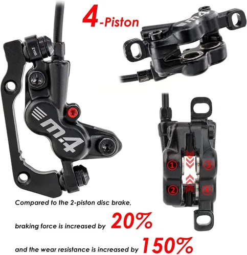 Miniatura 3 de JFOYH Juego de frenos hidráulicos MTB de 4 pistones con rotores de disco flotante de 6.299 in, kit de freno de disco hidráulico delantero y trasero