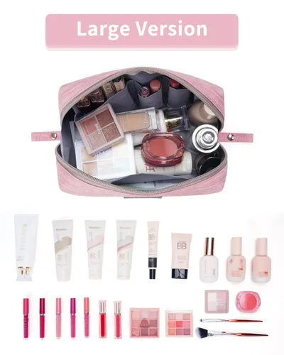 Miniatura 2 de Bolsa de maquillaje Narwey para viaje, bolsa de cosméticos organizadora, bolsa de aseo con compartimentos para mujeres y niñas (grande, rosa)