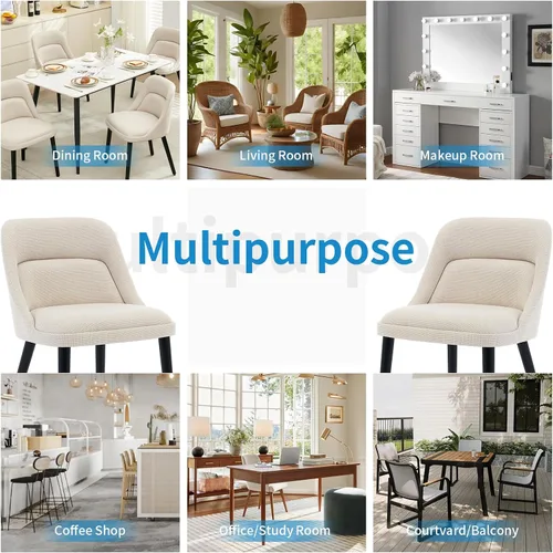Miniatura 6 de GAOMON Juego de 2 sillas de comedor tapizadas de tela de lino con patas de madera, silla de comedor moderna para cocina, comedor, cafetería, sala