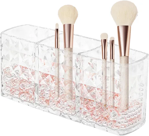 Miniatura 8 de Organizador de brochas de maquillaje dividido, 12 ranuras profundas, soporte para brochas cosméticas de acrílico transparente y almacenamiento