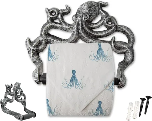 Miniatura 7 de Comfify Soporte de papel higiénico de pulpo de hierro fundido marrón óxido - Cabina náutica Rust Brown octopus; cast iron; 6.69"H x 8.07"L; holds