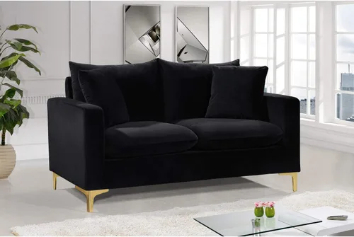 Miniatura 2 de Meridian Furniture Naomi Collection Modern Sofá de dos plazas tapizado de terciopelo negro contemporáneo con base de acero inoxidable en un