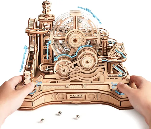 ROKR Rompecabezas de Madera 3D para Adultos Pista de Canicas en Miniatura Juguetes de Construcción,Kits de Modelo de Máquina de Pinball DIY-Gear