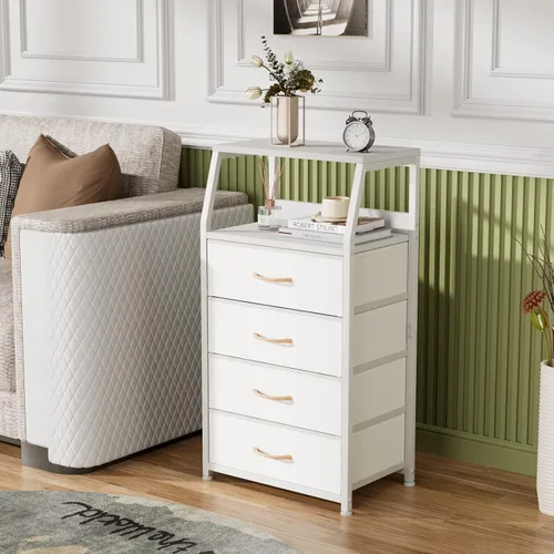 Miniatura 2 de Furnulem Cómoda blanca con cajones, cómoda vertical de tela para dormitorio, pasillo, entrada, guardería, organizador de armario, mesita de noche