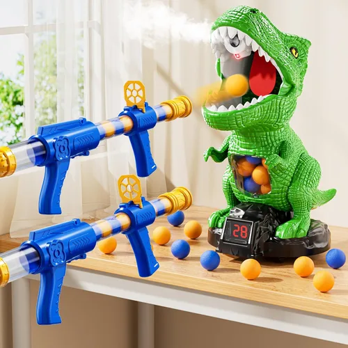 Miniatura 8 de Disparo de dinosaurios movibles para juguetes para niños de 4 a 6 años, juegos electrónicos para niños con lanzador de bomba de aire, registro