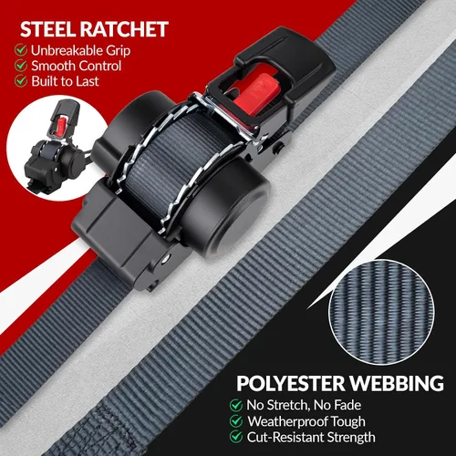 Miniatura 3 de 2 correas de trinquete autorretráctiles de 1 pulgada x 10 pies, correas de trinquete con rebobinado automático, resistencia a la rotura de 1200