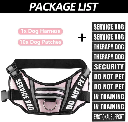 Miniatura 3 de Juego de arnés y parches para chaleco de perro, arnés para perro de servicio en entrenamiento Animire con 10 parches para perros, chaleco Rosa