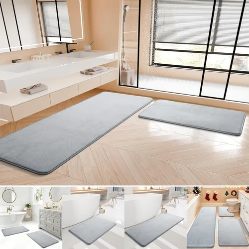 Miniatura 2 de Juego de alfombras de baño de 3 piezas y tapete de baño, extra suave, absorbente, de secado rápido, antideslizante, lavable a máquina, tapete