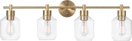 Miniatura 6 de Globe Electric 52083 Cannes - Lámpara de tocador de 4 luces, latón mate, pantallas de cristal opal, bombilla no incluida