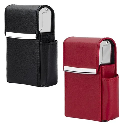 Miniatura 7 de bvya Juego de 2 cajas de cigarrillos deslizantes de piel sintética unisex con soporte para encendedor y trabilla para cinturón 2 piezas#e