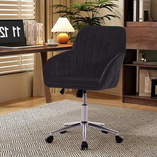 Miniatura 23 de Silla de escritorio de oficina en casa, silla de tocador, moderna silla con respaldo bajo ajustable de terciopelo, silla de oficina tapizada
