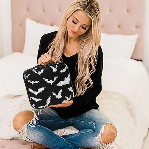 Miniatura 4 de 9CH Bolsa organizadora de maquillaje gótica, bolsas de maquillaje de Halloween, bolsa de cosméticos grande con divisores ajustables, estuche