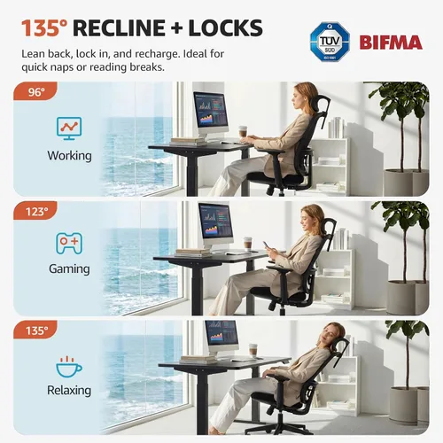 Miniatura 8 de ErgoSift M1 Silla ergonómica de malla para oficina, silla de escritorio de oficina en casa con soporte lumbar ajustable, cómoda silla