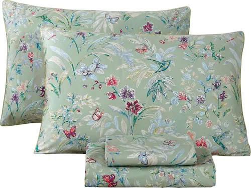 Miniatura 10 de RYNGHIPY Juego de sábanas de algodón con estampado floral de abejas Shabby, con fundas de almohada, juego de ropa de cama de algodón egipcio