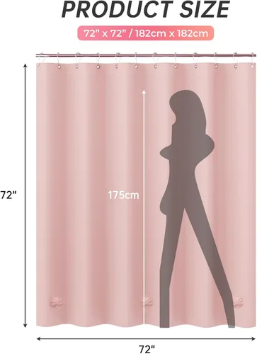 Miniatura 6 de AmazerBath - Cortina de plástico prémium de acetato de vinilo polietileno (PEVA) color rosa claro para ducha, 72 x 72 pulg, 8G, de alta resistencia