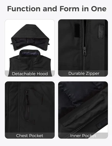 Miniatura 6 de wantdo Chaleco de invierno cálido para hombre, chaleco acolchado a prueba de viento con capucha