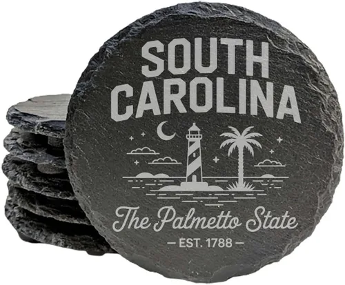Miniatura 9 de Rustic Slate Coasters Set of 6, Round 4" with South Carolina 'Home Sweet Home' Design, for Holidays, Birthdays, Housewarming, She-Shed, Man Cave