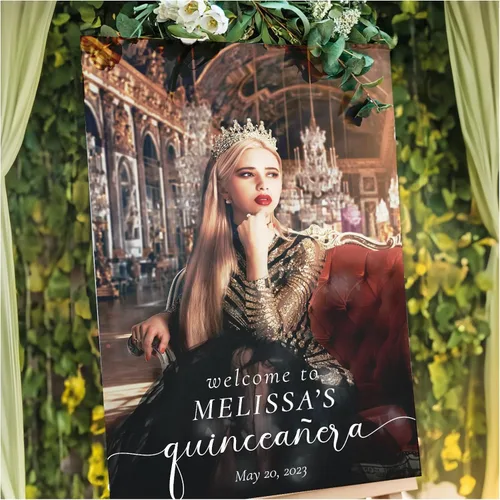 Miniatura 8 de Letrero de bienvenida personalizado de quinceañera con foto, letrero de bienvenida personalizado de Mis Quince Anos, elegante decoración