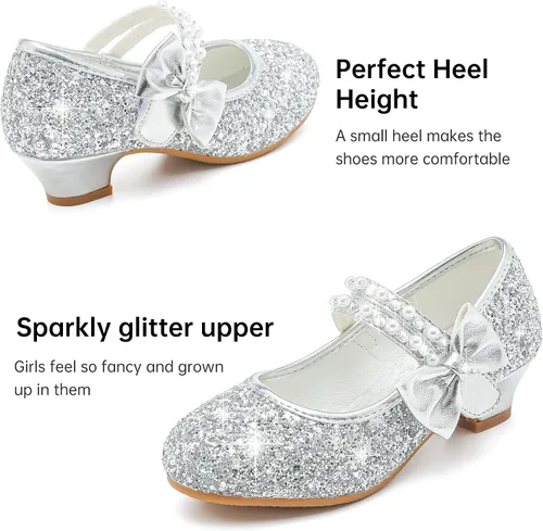 Miniatura 5 de Motasha Zapatos de vestir para niñas, zapatos de tacón bajo para niñas, zapatos de tacón bajo, Mary Jane, Navidad, boda, fiesta, zapatos brillantes