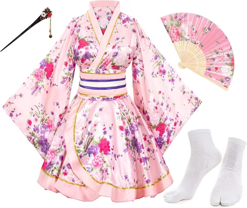 Miniatura 2 de Elibelle Juego de calcetines de seda plegables de seda para mujer, estilo kimono de anime japonés
