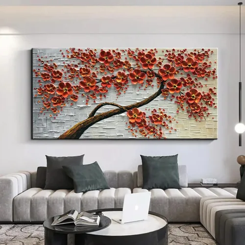 Miniatura 8 de YaSheng Art - Pintura al óleo pintada a mano sobre lienzo Textura Paleta Cuchillo Pinturas Flores Rojas Pinturas Modernas Decoración del Hogar