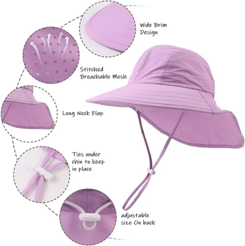 Miniatura 88 de Sombrero de verano para niños pequeños con solapa para el cuello, impermeable, sombrero de natación para niños, protección UV, sombrero de playa