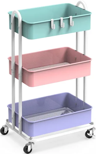 Miniatura 11 de Simple Houseware Carro de metal resistente de 3 niveles, multiusos, color Blanco