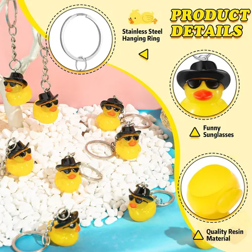 Miniatura 2 de Siifert 36 llaveros de pato a granel, vaquera, pato, recuerdos de fiesta, llavero de resina con sombrero de vaquero, lentes de sol, colgantes