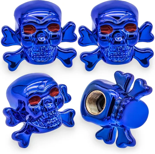 Miniatura 54 de 4 tapones de válvula de neumático estilo calavera, con anillo de goma O, cubiertas universales de vástago de válvula de neumático de núcleo de cobre