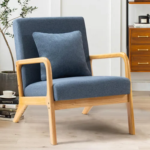 ELUCHANG Silla decorativa moderna de mediados de siglo con almohada lumbar, sillón tapizado, tela de lino, cómoda silla auxiliar de lectura para