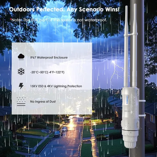 Miniatura 3 de Punto de acceso para exteriores, enrutador/extensor WiFi de largo alcance WAVLINK AC600, IP67 resistente a la intemperie, doble banda 5G+2.4G, PoE